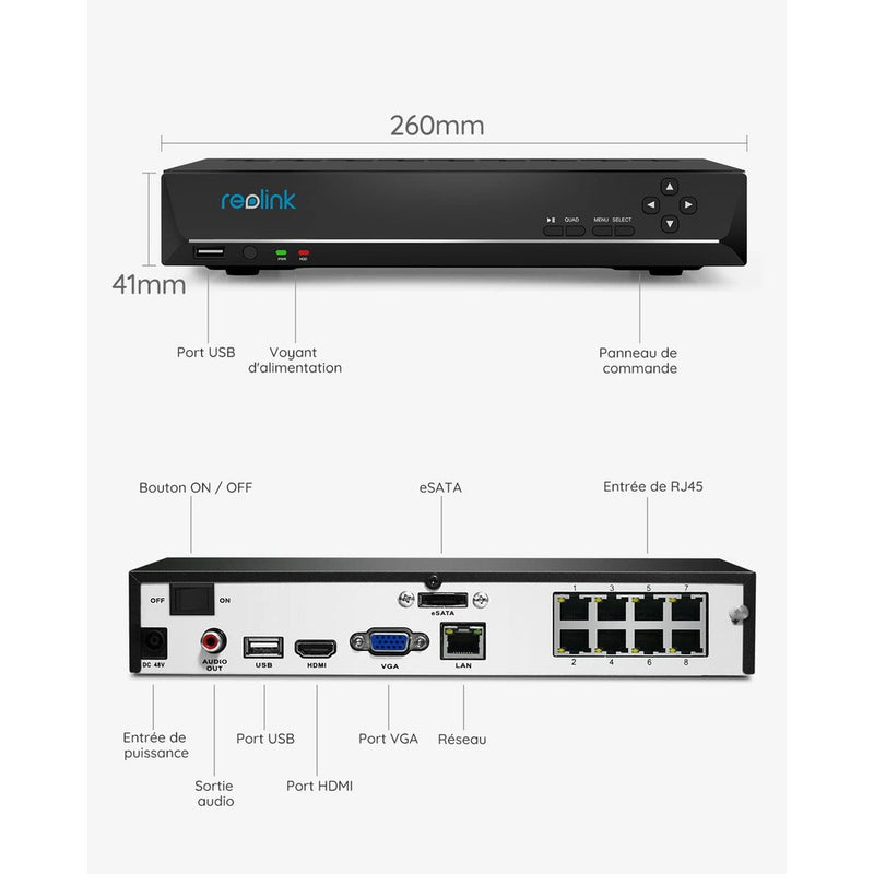 Reolink RLN8-410 - NVR 8 canaux POE 4K - 2To inclus