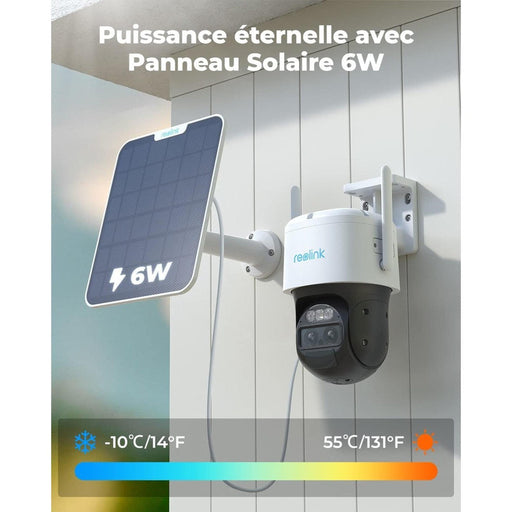 Reolink TrackMix - Caméra solaire Wifi 2K 4MP avec carte SD Kingston 64Go inclus, double objectif 360° - Suivi de mouvement et zoom automatique