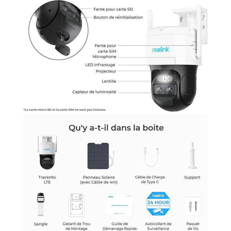 Reolink TrackMix LTE - Caméra solaire 4G 2K 4MP double objectif 360° - Suivi de mouvement et zoom automatique