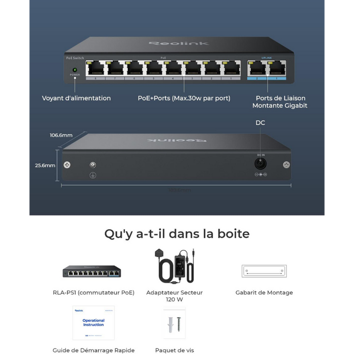 Reolink RLA-PS1 - Switch POE GB 8 Ports