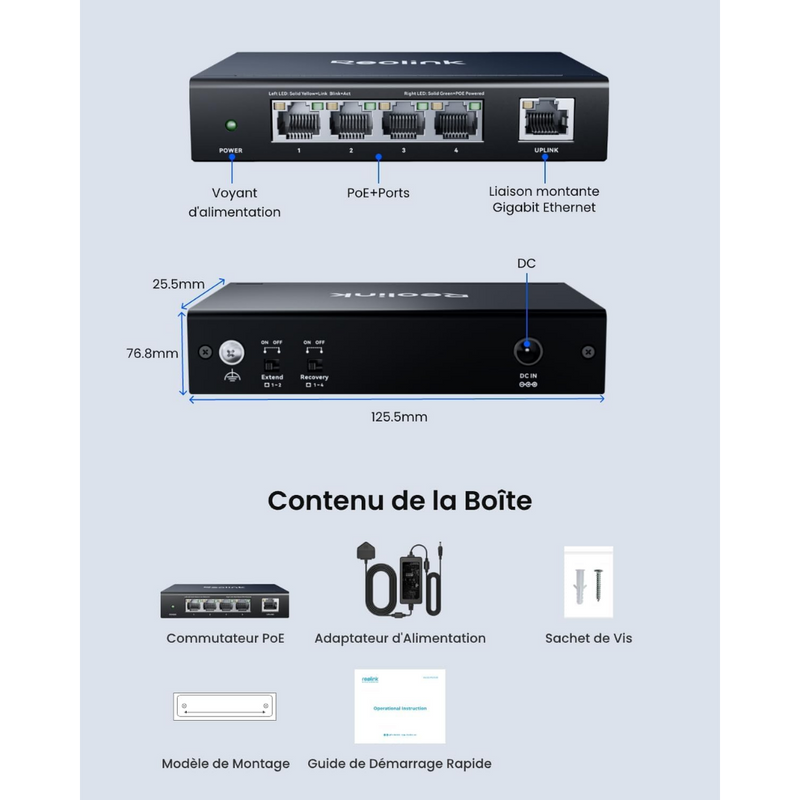 Reolink RLA-PS1E - Switch POE GB 4 Ports