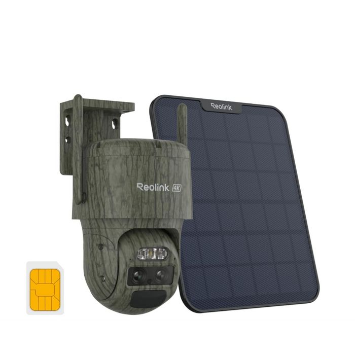 Reolink TrackMix LTE Camouflage - Caméra solaire 4G 2K 8MP avec carte SD Kingston 64Go inclus, double objectif 360° - Suivi de mouvement et zoom automatique-Tektek