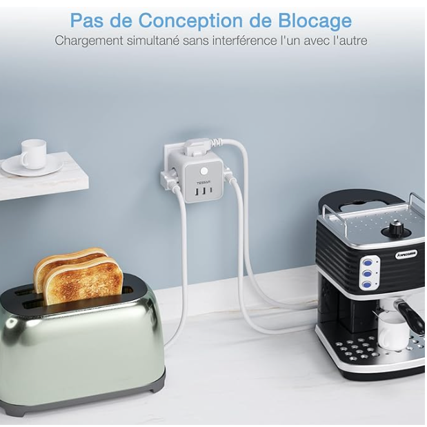 Tessan-Multiprise Cube avec 3 prises + 3 USB