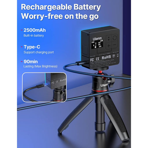 Ulanzi VL49 Pro - Projecteur LED RGB 2500K-9500K rechargeable, 20 effets de lumière