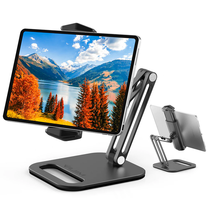 Vijim - Support Tablette et Téléphone en aluminium avec base lestée, réglable à 360° et pliable