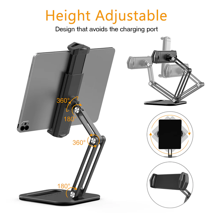 Vijim - Support Tablette et Téléphone en aluminium avec base lestée, réglable à 360° et pliable
