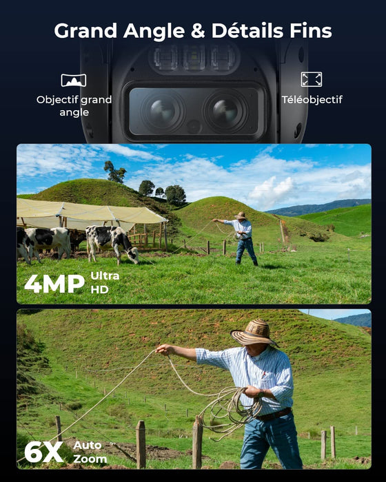 Reolink TrackMix LTE - Caméra solaire 4G 2K 4MP avec carte SD Kingston 64Go inclus, double objectif 360° - Suivi de mouvement et zoom automatique