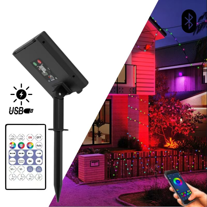 Guirlande solaire multicolore dynamique 20m