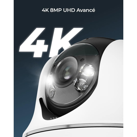 Reolink Argus PT Ultra - Caméra solaire Wifi 4K 8MP 360° avec carte SD Kingston 64Go inclus - Vision Nocturne Couleur