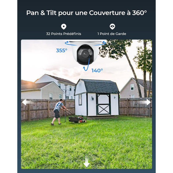 Reolink Argus PT Ultra - Caméra solaire Wifi 4K 8MP 360° avec carte SD Kingston 64Go inclus - Vision Nocturne Couleur