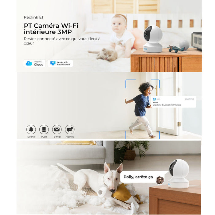 Reolink E1 - Caméra WiFi Intérieure 360° 3MP - Détection humains/animaux