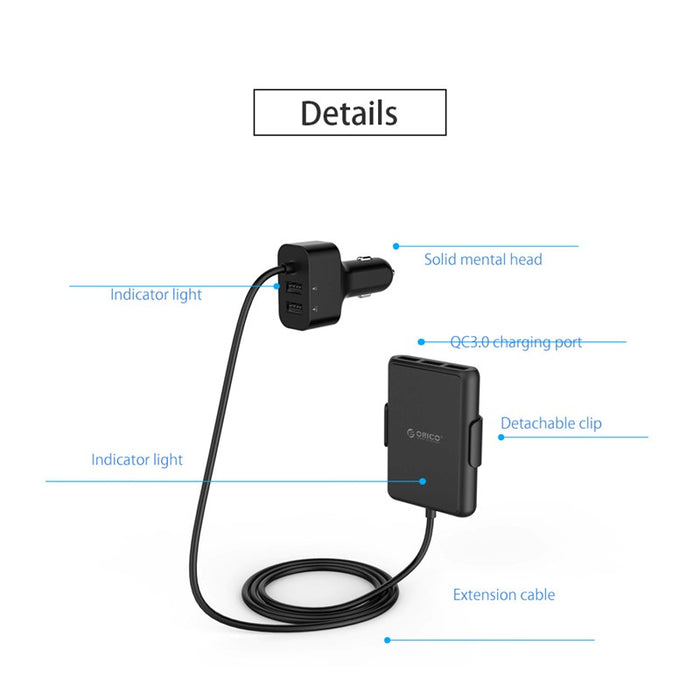 ORICO - Chargeur allume cigare multiple 5 ports USB QC3.0