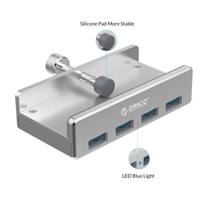 ORICO - Hub carré 4 ports USB 3.0 en aluminium avec clip de fixation