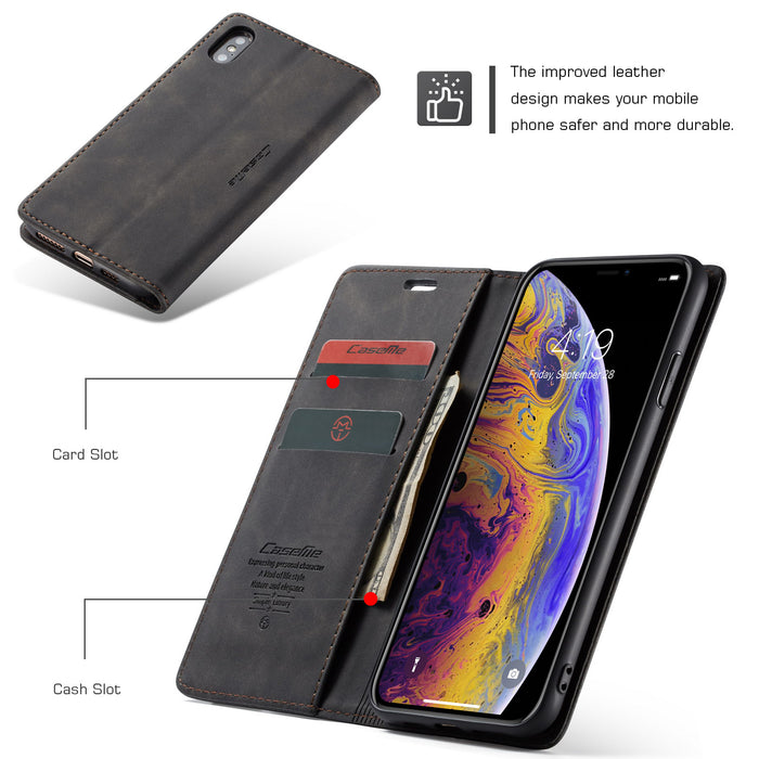 CaseMe - Etui Samsung en cuir, magnétique Noir