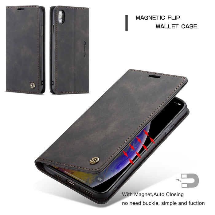 CaseMe - Etui Samsung en cuir, magnétique Noir