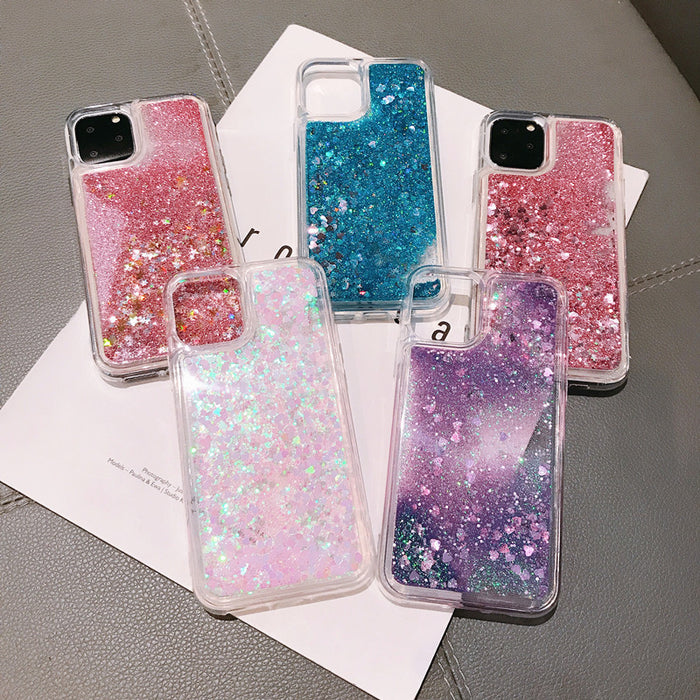 爆款iPhone12手机壳适用苹果11/X/6/7/8软边闪粉液体动态XR流沙壳