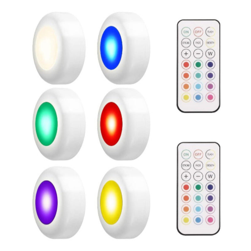 Lot de 6 rondelles LED RVB sans fil, avec 2 télécommandes, IP44, à piles