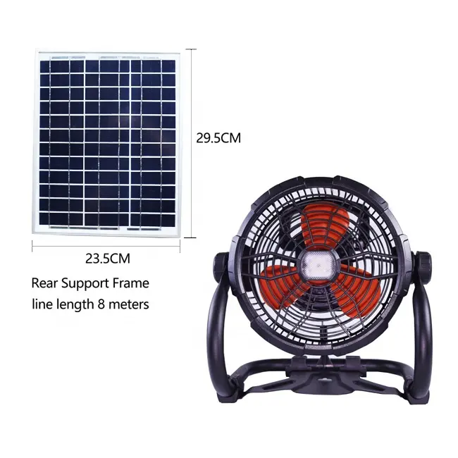 Ventilateur solaire rechargeable avec vitesse réglable et spot LED