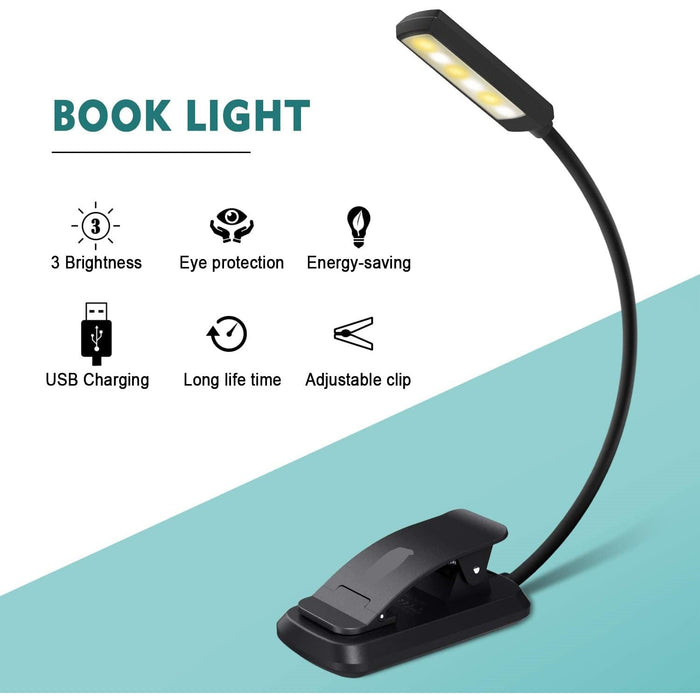 Lampe de Lecture LED sans fil rechargeable, 3 modes de luminosité