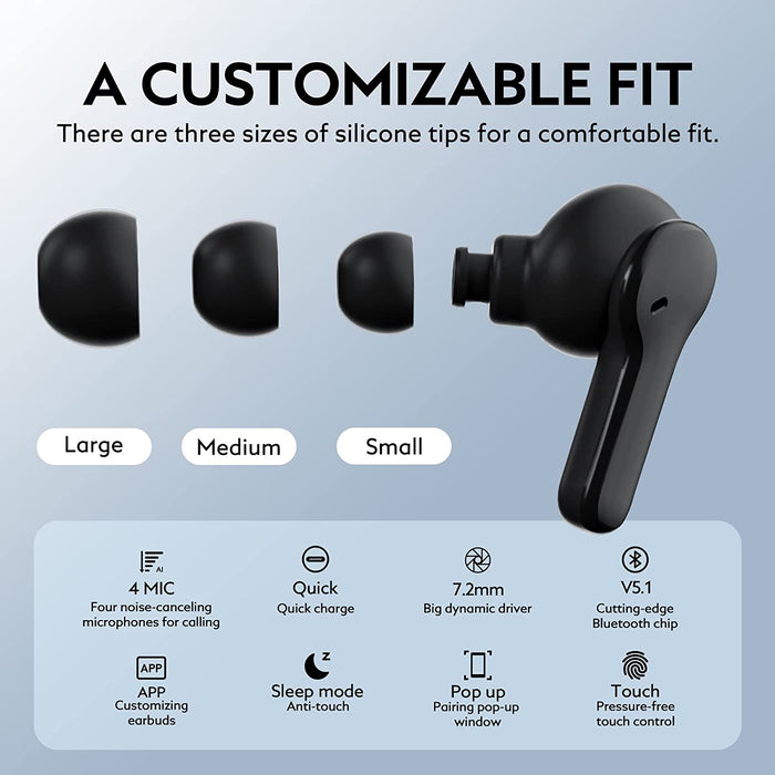 QCY T13 - Oreillettes sans fil Bluetooth 5.1, tactile avec micro Intégré