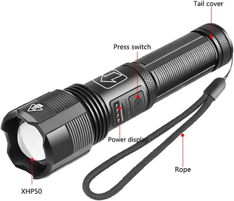 Lampe torche LED 2000lm blanc froid 6000K, rechargeable