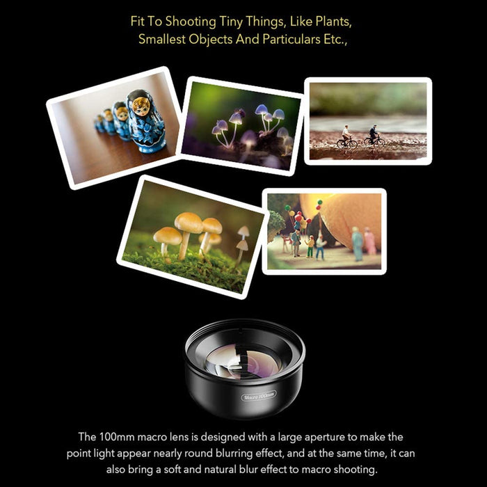 APEXEL APL-HB100mm Objectif Macro Universel pour Smartphone 4K HD Objectif de caméra pour téléphone sans Distorsion Arrière-Plan Flou Compatible avec iPhone 11 / XS/XS Max/XR/X / 8/8 Plus