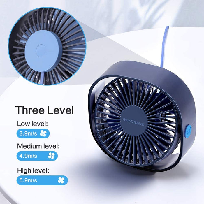 SmartDevil Ventilateur USB,Mini Ventilateur,Ventilateur Silencieux,Portable Ventilateur USB Silencieux 3 Vitesse Réglable USB,USB Ventilateur pour Camping,Bureau,Sport,Voyage,Alimenté par USB(Bleu)
