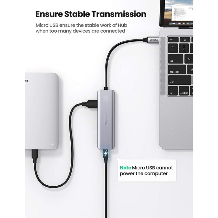 UGREEN Hub USB C 4 Ports USB 3.0 Adaptateur USB Type C Hub pour Macbook Pro Macbook Air 2020 Dell XPS USB C Smartphones Tablettes avec Port de Charge Micro USB