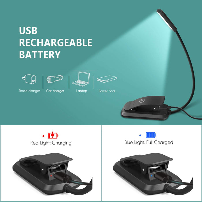 Lampe de Lecture Rechargeable, OMERIL Liseuse Lampe 6 LED (Blanc Froid/Jaune Chaud) 3 Mode Luminosité Cou Flexible 360° pour Livre au Lit, Lampe Clip pour eReaders/Nuit/Voyage Câble USB Inclus