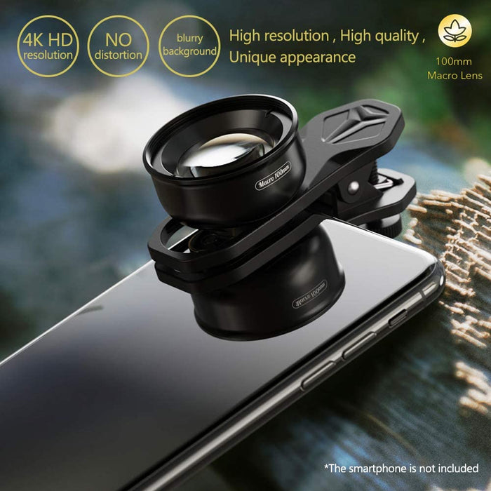 APEXEL APL-HB100mm Objectif Macro Universel pour Smartphone 4K HD Objectif de caméra pour téléphone sans Distorsion Arrière-Plan Flou Compatible avec iPhone 11 / XS/XS Max/XR/X / 8/8 Plus