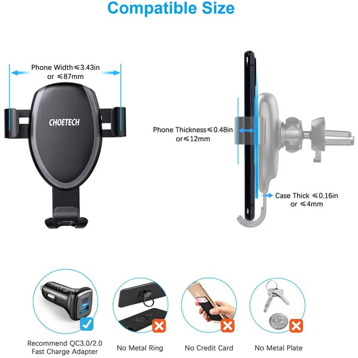 CHOETECH Chargeur sans Fil Rapide Voiture,10W/7.5W Chargeur Induction pour iPhone 11 Pro Max/11 Pro/11/XS/XS Max/XR/X/8/8+,S20 S10+ Note 10 S9 S9+ S8 S8+ Note 9 8,Huawei Mate 30 Pro et 5W LG V30+