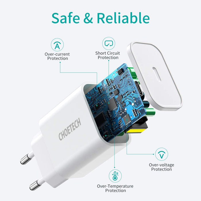 Chargeur CHOETECH USB C, Chargeur Mural Double USB C 40 W avec Alimentation 3.0 Compatible avec iPhone 12/12 Pro / 12 Pro Max / 12 Mini/Se 2020, iPad Pro, AirPods, Google Pixel 5, etc.