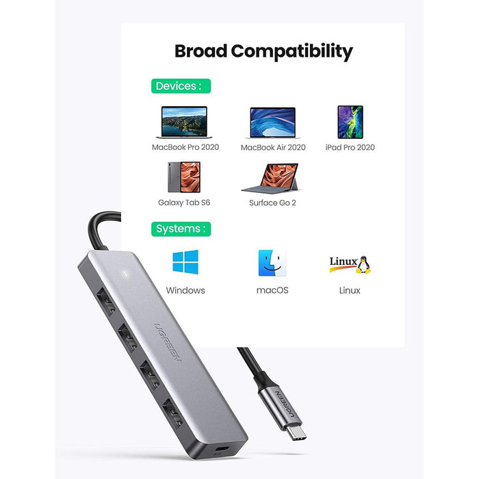 UGREEN Hub USB C 4 Ports USB 3.0 Adaptateur USB Type C Hub pour Macbook Pro Macbook Air 2020 Dell XPS USB C Smartphones Tablettes avec Port de Charge Micro USB