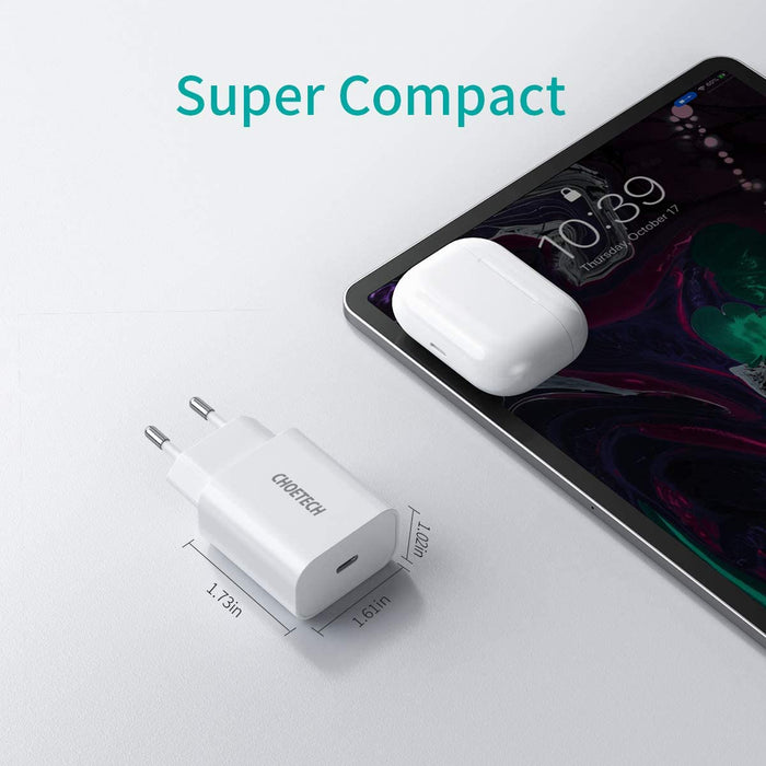 Chargeur CHOETECH USB C, Chargeur Mural Double USB C 40 W avec Alimentation 3.0 Compatible avec iPhone 12/12 Pro / 12 Pro Max / 12 Mini/Se 2020, iPad Pro, AirPods, Google Pixel 5, etc.