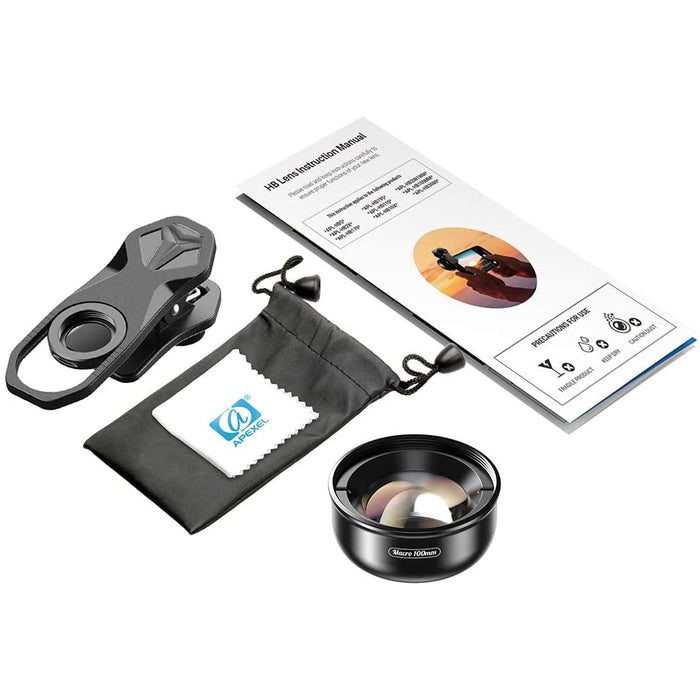 APEXEL APL-HB100mm Objectif Macro Universel pour Smartphone 4K HD Objectif de caméra pour téléphone sans Distorsion Arrière-Plan Flou Compatible avec iPhone 11 / XS/XS Max/XR/X / 8/8 Plus