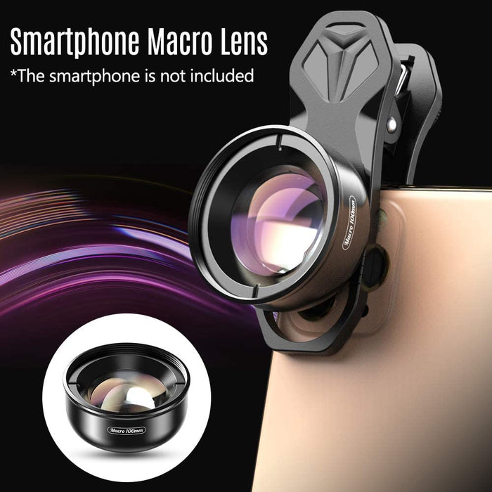 APEXEL APL-HB100mm Objectif Macro Universel pour Smartphone 4K HD Objectif de caméra pour téléphone sans Distorsion Arrière-Plan Flou Compatible avec iPhone 11 / XS/XS Max/XR/X / 8/8 Plus