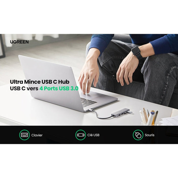 UGREEN Hub USB C 4 Ports USB 3.0 Adaptateur USB Type C Hub pour Macbook Pro Macbook Air 2020 Dell XPS USB C Smartphones Tablettes avec Port de Charge Micro USB