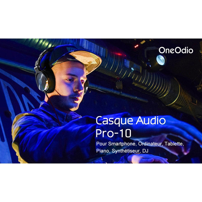 Casque DJ, OneOdio Pro10 Casque Audio Studio Professionnel, Casque Filaire, Casque de Monitoring, Son Parfait pour Synthétiseur PC TV Tablette Smartphone (Noir)