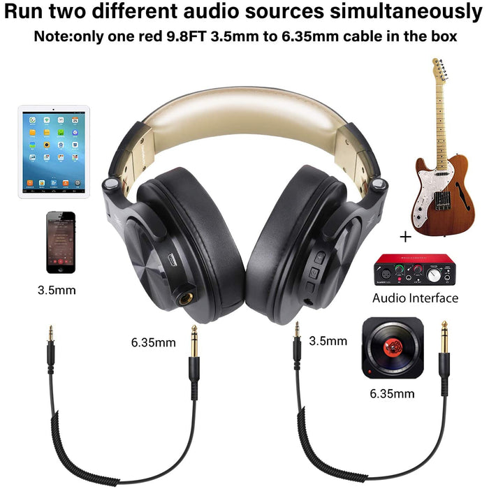 Casque Bluetooth 50 Heures d’Autonomie OneOdio A70 Casque Audio Sans Fil avec Microphone Antibruit CVC 8.0, Casque Studio, Casque Monitoring, Compatible Smartphone Tablette PC Piano Guitare AMP (Noir)