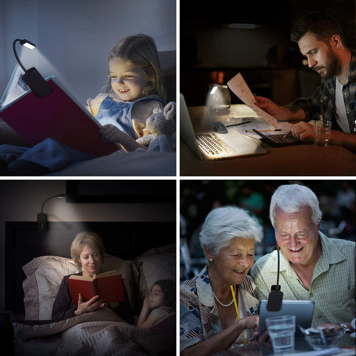 Lampe de Lecture Rechargeable, OMERIL Liseuse Lampe 6 LED (Blanc Froid/Jaune Chaud) 3 Mode Luminosité Cou Flexible 360° pour Livre au Lit, Lampe Clip pour eReaders/Nuit/Voyage Câble USB Inclus