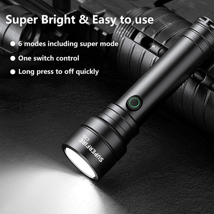 Supfire - Lampe torche LED 1100lm blanc froid 6000K, rechargeable