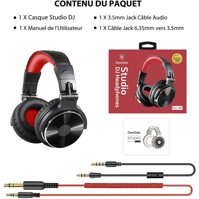 Casque DJ, OneOdio Pro10 Casque Audio Studio Professionnel, Casque Filaire, Casque de Monitoring, Son Parfait pour Synthétiseur PC TV Tablette Smartphone (Noir)