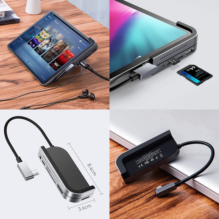 Hub USB C pour iPad Pro 2018 2019 2020, Baseus 6 en 1 Adaptateur HDMI 4K, PD 100W Charging, USB 3.0, Lecteur de Carte SD/TF, Port jack en 3.5mm, Compatible avec Macbook Pro / iPad Pro - Gris