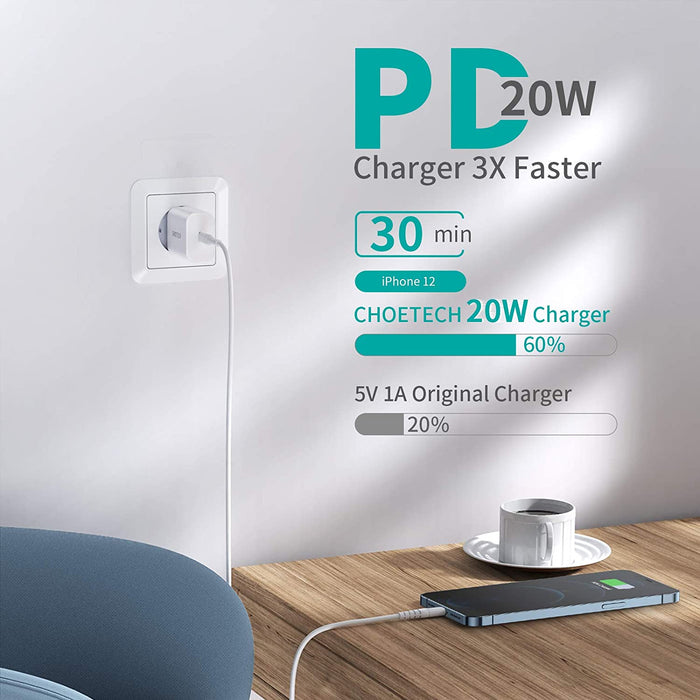Chargeur CHOETECH USB C, Chargeur Mural Double USB C 40 W avec Alimentation 3.0 Compatible avec iPhone 12/12 Pro / 12 Pro Max / 12 Mini/Se 2020, iPad Pro, AirPods, Google Pixel 5, etc.