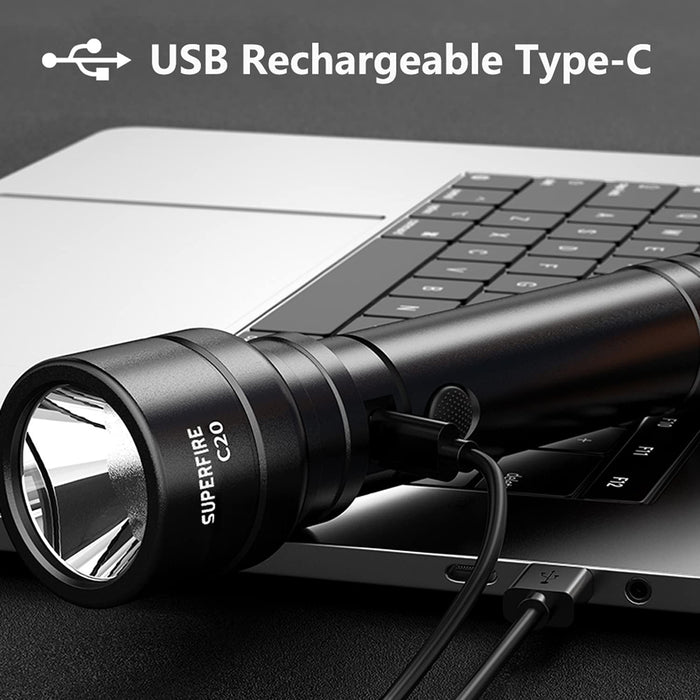 Supfire - Lampe torche LED 1100lm blanc froid 6000K, rechargeable