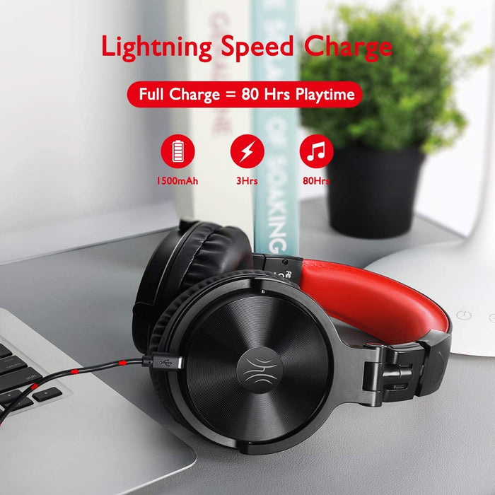 OneOdio Casque Bluetooth supra-auriculaire, sans fil, avec 80 heures d'autonomie, microphone CVC 8.0, pour PC, ordinateur portable