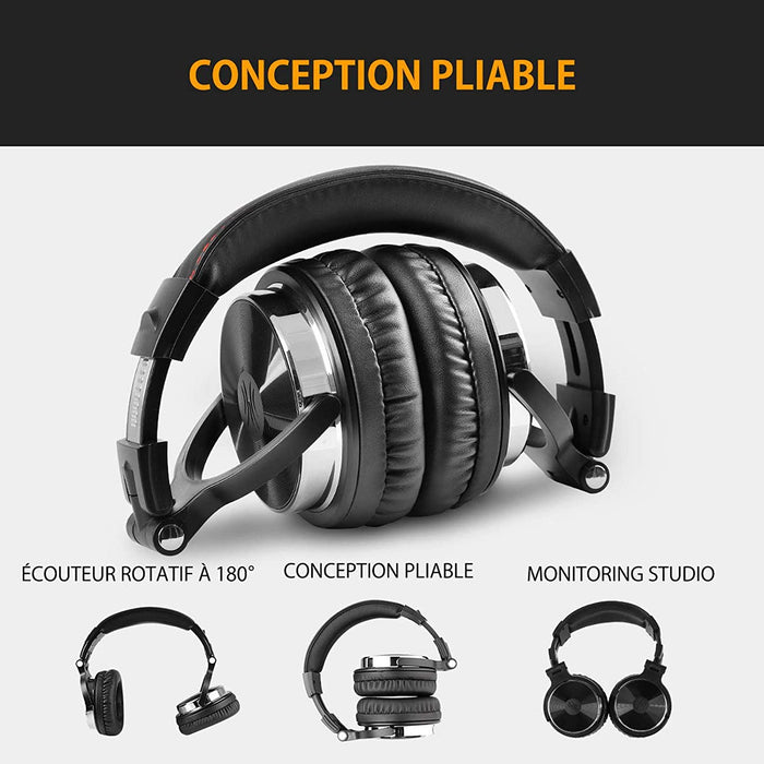 Casque DJ, OneOdio Pro10 Casque Audio Studio Professionnel, Casque Filaire, Casque de Monitoring, Son Parfait pour Synthétiseur PC TV Tablette Smartphone (Noir)