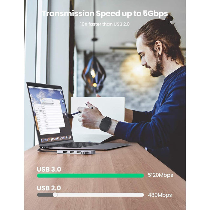 UGREEN Hub USB C 4 Ports USB 3.0 Adaptateur USB Type C Hub pour Macbook Pro Macbook Air 2020 Dell XPS USB C Smartphones Tablettes avec Port de Charge Micro USB