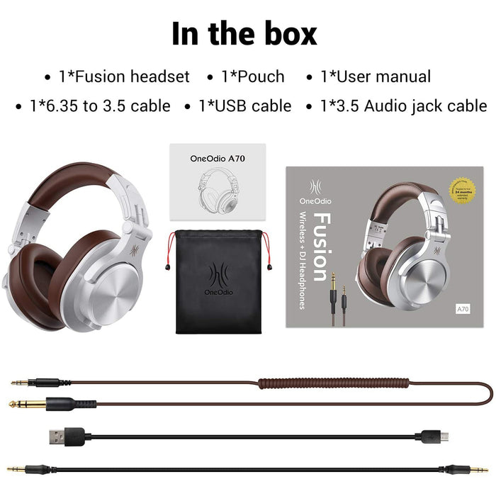 Casque Bluetooth 50 Heures d’Autonomie OneOdio A70 Casque Audio Sans Fil avec Microphone Antibruit CVC 8.0, Casque Studio, Casque Monitoring, Compatible Smartphone Tablette PC Piano Guitare AMP (Noir)