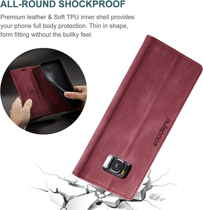 Autspace - Etui Samsung en cuir, magnétique Bordeaux Rouge